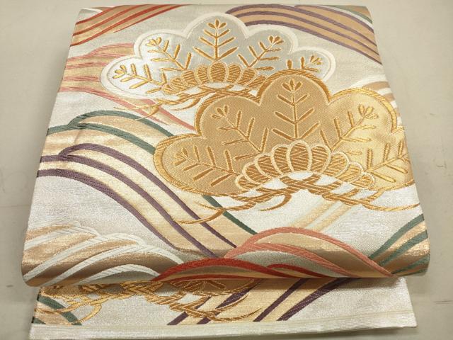 平和屋着物◎両面　全通柄袋帯　唐織　立波松文　金銀糸　正絹　逸品　DAAZ1818xg