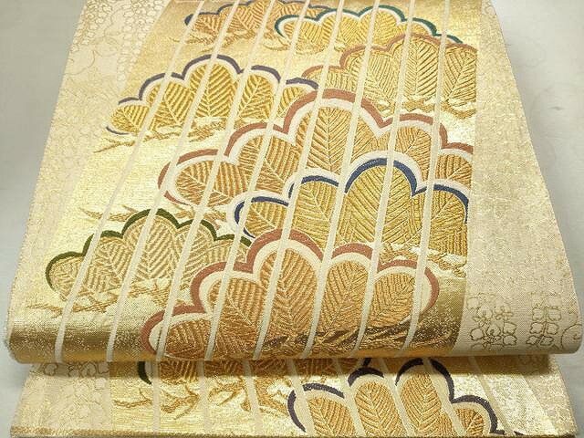 平和屋着物◎佐賀錦　六通柄袋帯　唐織　おしゃれ　枝松文　金糸　正絹　逸品　CAAT2054yk