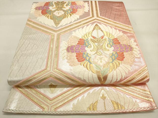 平和屋着物◎六通柄袋帯　唐織　亀甲双鶴花文　金銀糸　正絹　逸品　DAAK8188bc