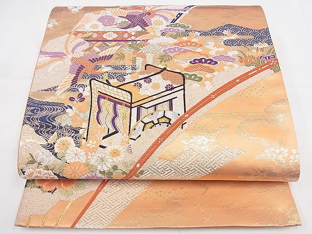 平和屋着物■六通柄袋帯　唐織　九百　扇面大朝重紋　金銀糸　逸品　du2783