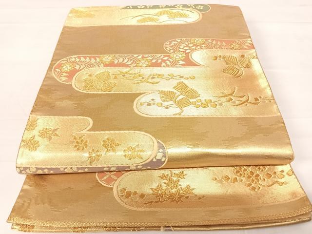 平和屋着物◎六通柄袋帯　エ霞松文　金糸　正絹　逸品　AABC4778yx