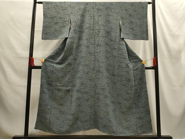 平和屋着物■人間国宝・南部芳松の息子 伝統工芸伝承者彫刻・南部幸雄　型染　小紋　飛鶴風景文　鬼しぼ縮緬　正絹　逸品　AABE6419sx