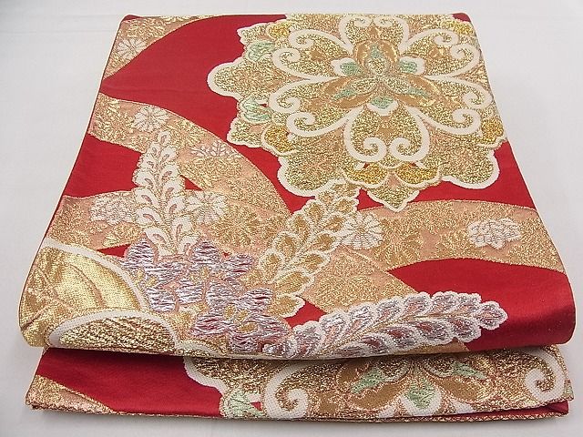 平和屋着物■六通柄袋帯　花唐草切文　金銀糸　逸品　n-da0190