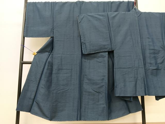 平和屋着物●男性 紬 アンサンブル 色無地 藍鉄色 正絹 逸品 BAAQ1586fw