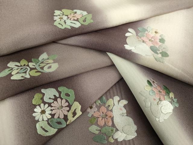平和屋着物●訪問着 総刺繍 花兎 暈し染め 金糸 正絹 逸品 DAAS3266ps