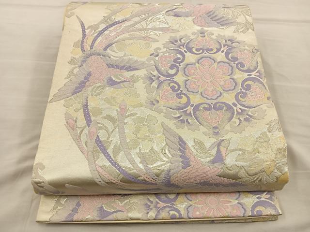 平和屋着物◎六通柄袋帯　唐織　花鳥文　銀糸　正絹　逸品　BAAT5705xa