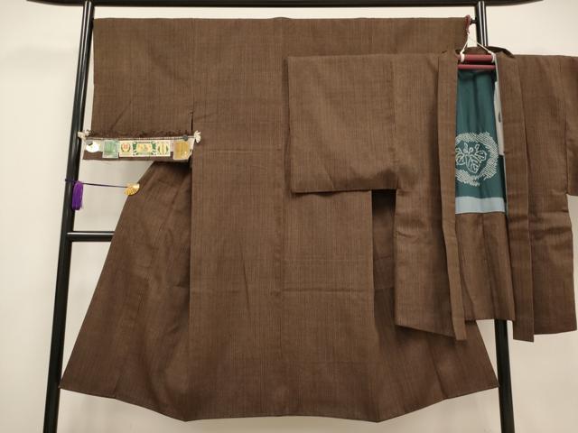 平和屋着物■極上　男性　本場結城紬　重要無形文化財　アンサンブル　縞　証紙付き　逸品　CYAA3049s5