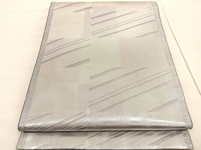 平和屋着物◎六通柄袋帯　唐織　斜線文　銀糸　引箔　正絹　逸品　BAAV3442hv