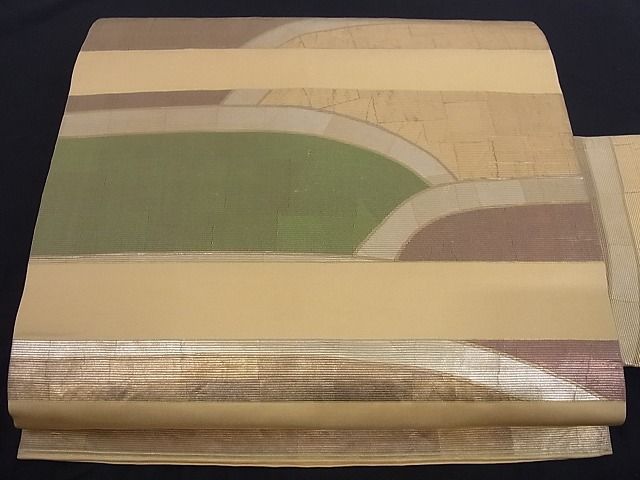 平和屋着物■九寸名古屋帯　間道　引箔　正絹　逸品　A-az4003