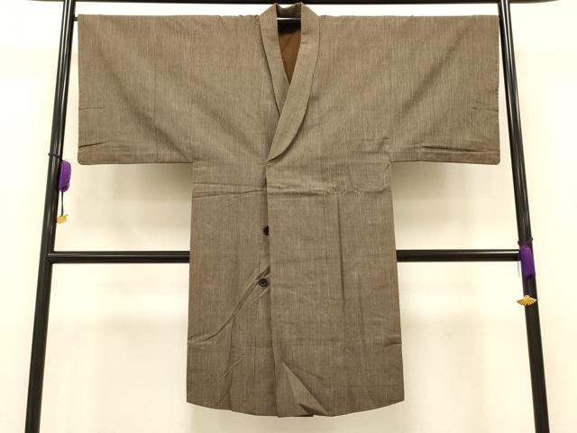 平和屋着物#男性 和装コート 紬地 縞 ロング丈 正絹 逸品 CAAT5795id