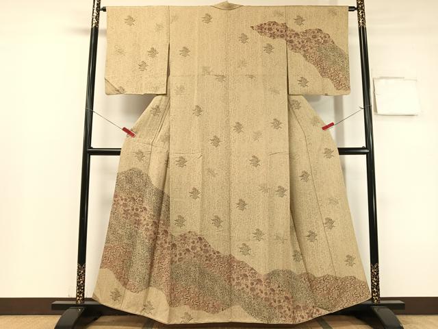 平和屋着物▼訪問着　道長花唐草文　立波金通し地　正絹　逸品　CABC2562vp