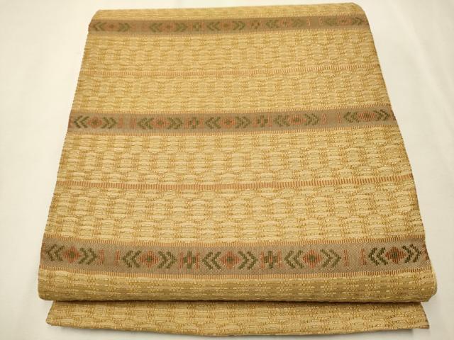 平和屋着物●全通柄袋帯　唐織　横段吉祥文　金糸　正絹　逸品　CAAT0842hy