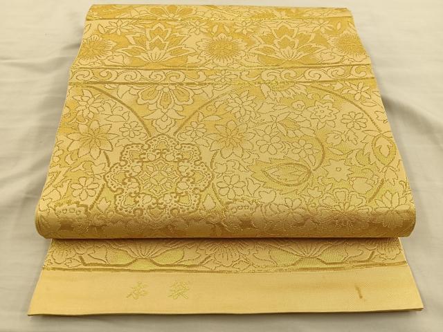 平和屋着物◎六通柄　本袋帯　更紗花文　金糸　正絹　逸品　BAAT5709xa