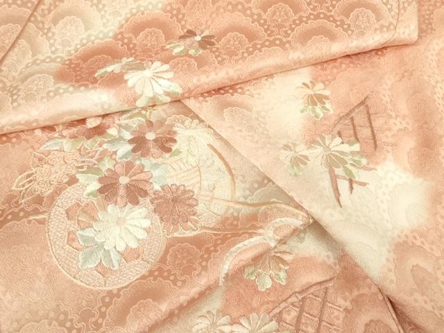 平和屋着物▽訪問着　単衣　刺繍　花車文　暈し染め　正絹　逸品　DABG0399az