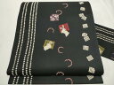 平和屋着物●九寸名古屋帯 唐織 兎 源氏香 黒地 正絹 逸品 CAAT0941hy