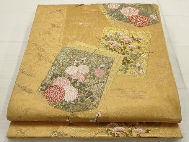 平和屋着物▼六通柄袋帯　優留詩　琳派百撰　色紙花文　金糸　正絹　逸品　AABB9938wj