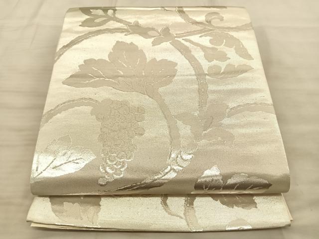 平和屋着物◎六通柄袋帯　葡萄蔦の葉文　銀糸　正絹　逸品　BAAT3331du