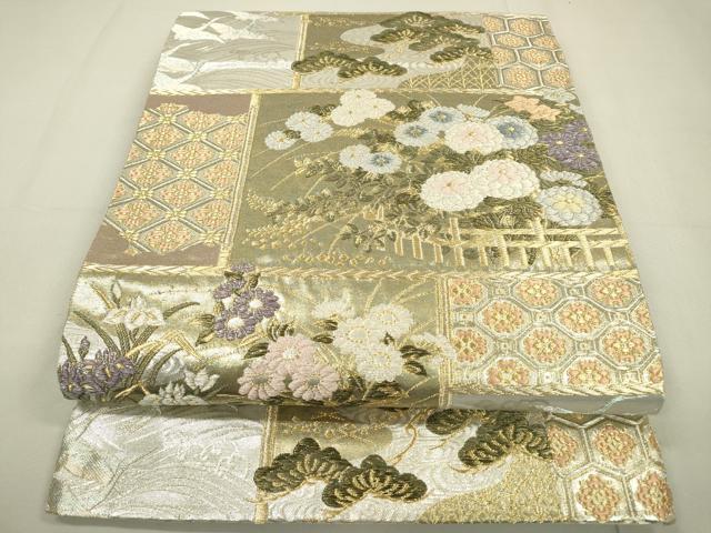 平和屋着物▼六通柄袋帯　飛鶴花松文　金銀糸　正絹　逸品　DAAU9772fe(4)