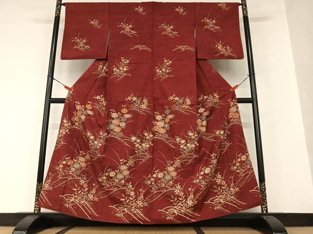 平和屋着物●訪問着　紬地　立波草花文　三越扱い　正絹　逸品　AAAV7175zg