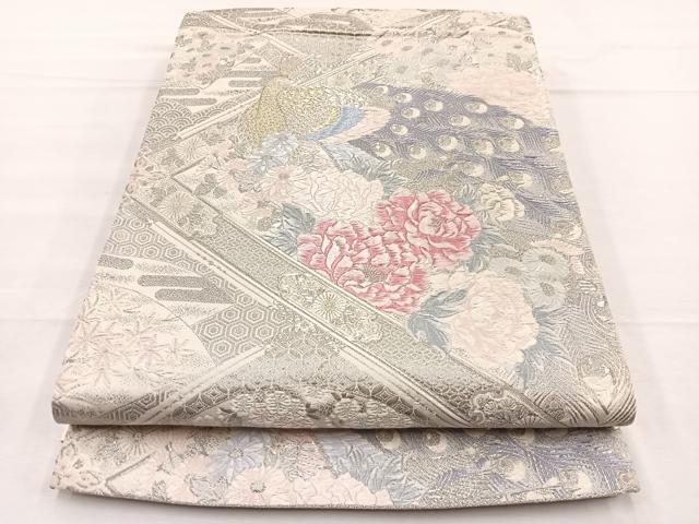 Other - 平和屋着物◎六通柄袋帯　唐織　桃山格天孔雀文　プラチナ箔　正絹　逸品　BAAX0812hv