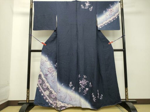 平和屋着物●訪問着 更紗花文 暈し染め 銀彩 京都きもの友禅扱い 正絹 逸品 DAAT1082tw 平和屋着物●訪問着 更紗花文 暈し染め 銀彩 京都きもの友禅扱い 正絹 逸品 DAAT1082tw