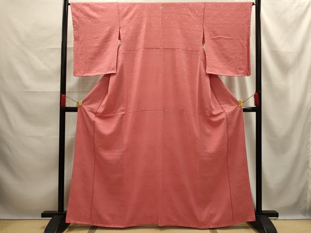 平和屋着物■上質な色無地 毘沙門亀甲花地紋 甚三紅色 正絹 逸品 AABE6649sx