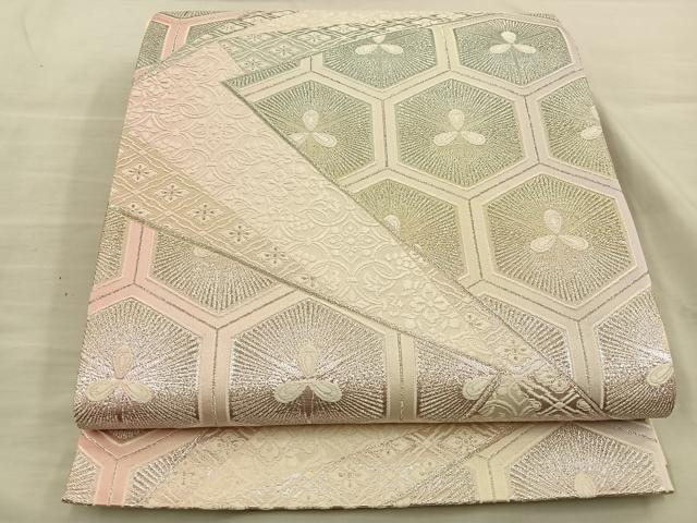 乐天商城 - 平和屋着物◎六通柄袋帯　唐織　亀甲花文　銀糸　正絹　逸品　BAAT5725xa