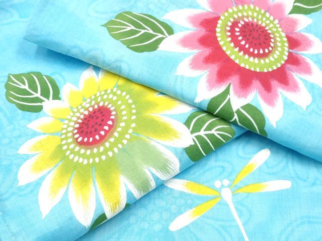 平和屋着物∴夏物　浴衣　蜻蛉　トンボ　舞菊文　綿　逸品　CABA0659ng