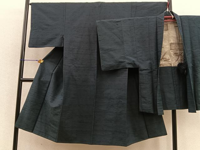 平和屋着物■男性 紬 アンサンブル 藍鉄色 正絹 逸品 BAAL4549pk