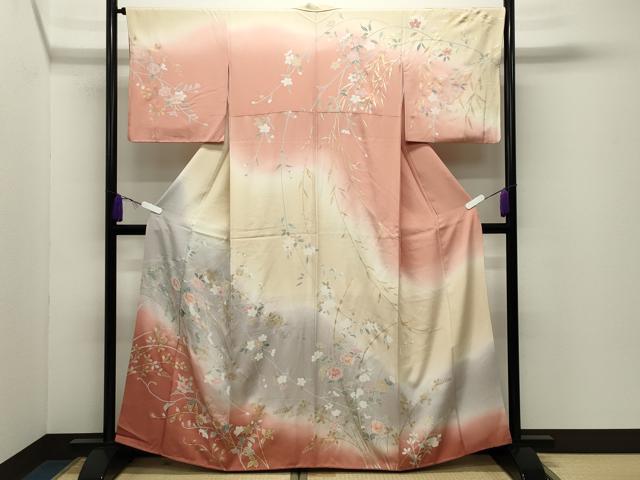 平和屋着物●訪問着　枝垂れ桜花文　暈し染め　金銀彩　正絹　逸品　CABD9335gh
