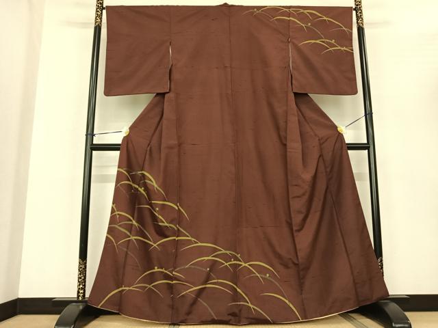 平和屋着物●石川県指定無形文化財　牛首紬　白山工房　手織り　露芝文　正絹　逸品　AABF0324fy