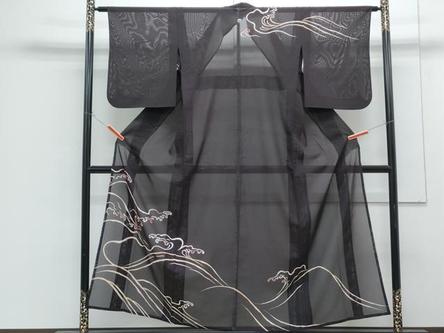 平和屋着物＊夏物 訪問着 絽 立波文 銀彩 正絹 逸品 CABG8593th