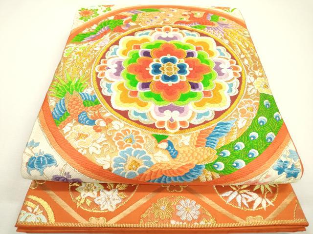平和屋着物▼六通柄袋帯　唐織　花鳥絵皿文　金糸　正絹　逸品　DAAX9409fe
