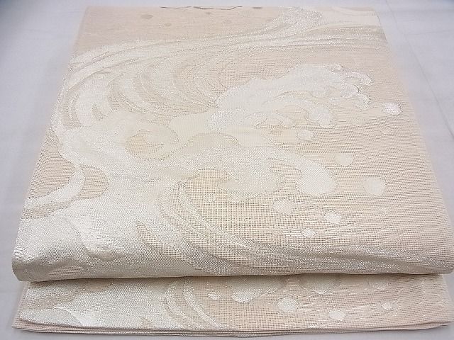 平和屋着物■夏物　六通柄袋帯　立波文様　銀糸　逸品　BAAI7924ea
