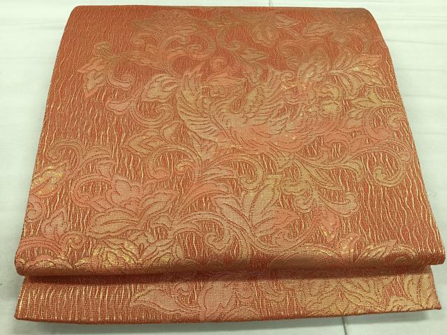 平和屋着物◎六通柄袋帯　櫛織　更紗花鳥文　金糸　正絹　逸品　CAAR1899nb