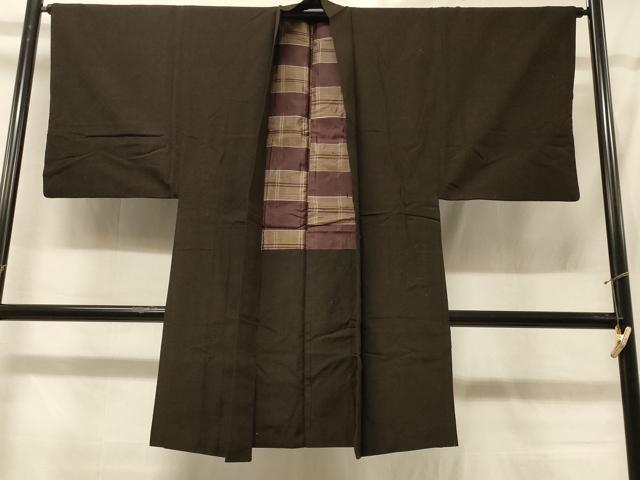 平和屋着物＃男性　羽織　紬地　格子柄　正絹　逸品　CABD1437in