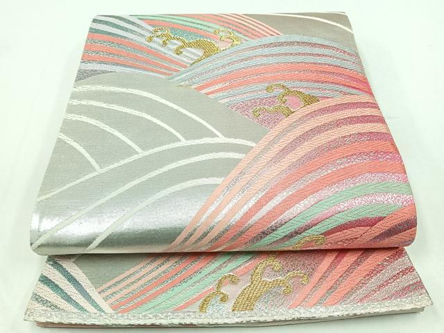 平和屋着物◎六通柄袋帯　唐織　立波文　金銀糸　正絹　逸品　CABB0952nb