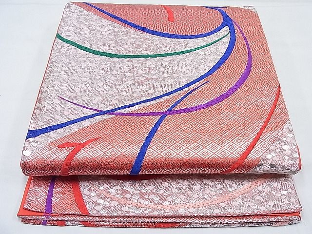 Rakuten - 平和屋着物■六通柄袋帯　唐織　飛鳥吉祥文　銀糸　逸品　CAAA4544nb