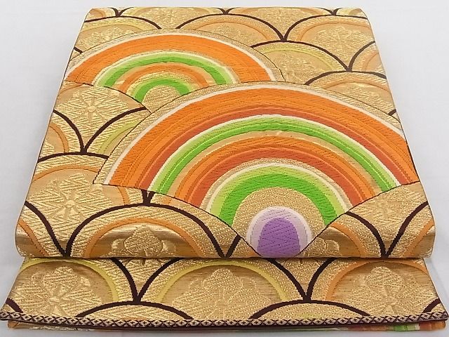 平和屋着物■六通柄袋帯　唐織　花青海波　金糸　正絹　逸品　AAAC8017Agk