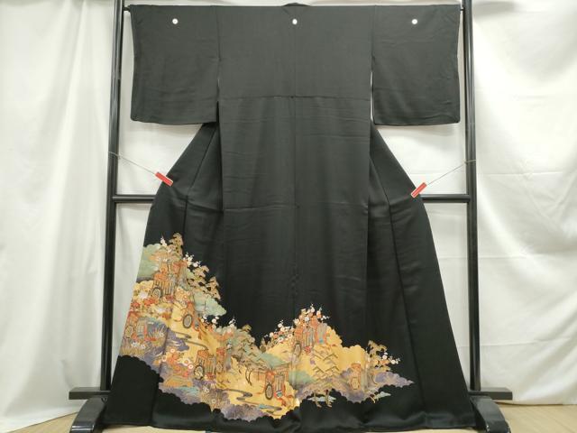 平和屋着物■豪華黒留袖　御所車枝松文　金銀彩　正絹　逸品　DABC0957qa