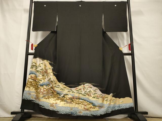 平和屋着物■豪華黒留袖 飛鶴風景文 金彩 正絹 逸品 AAAV4800jd