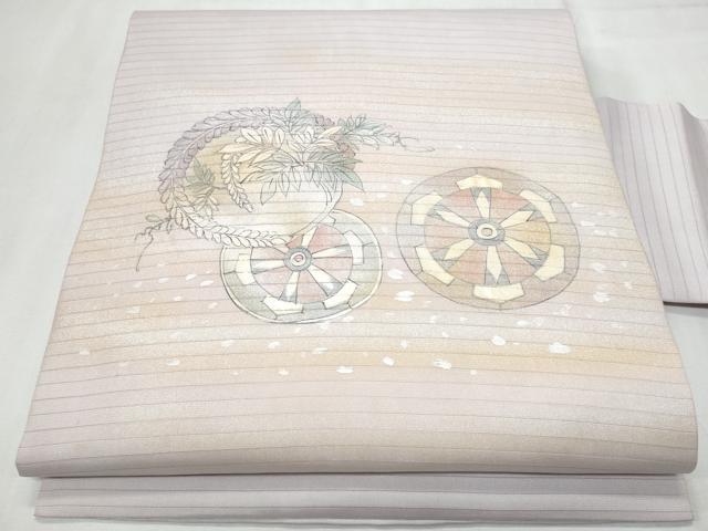 Rakuten - 平和屋着物＊夏物　内山晴祥　手描き　九寸名古屋帯　源氏車藤花房　金銀彩　正絹　逸品　CABG9892fb