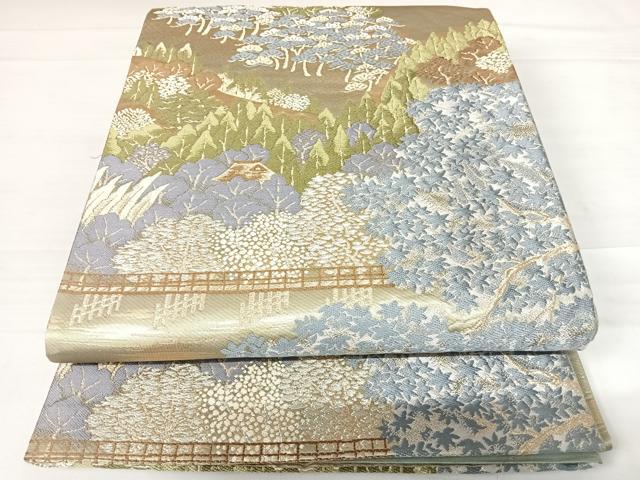 平和屋着物◎六通柄袋帯　翠園　遠山風景文　金銀糸　正絹　逸品　AABD3492yx