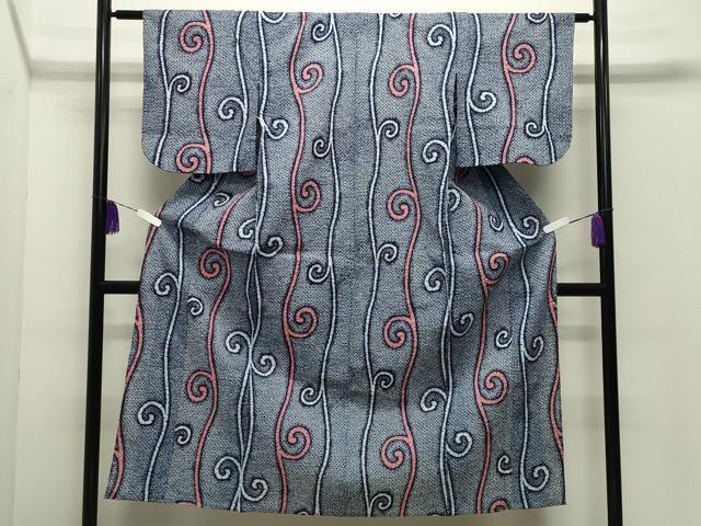 平和屋着物∴夏物　浴衣　唐草文　綿　逸品　CABD9589gh