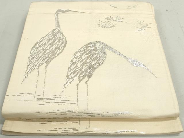 平和屋着物◎西陣　六通柄袋帯　鶴　鳳凰　西陣正絹　ラメ糸　銀糸　正絹　逸品　DAAX7724qa