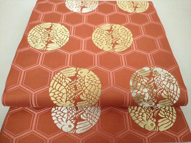 平和屋着物●俵屋　人間国宝　喜多川平朗 有職織物　九寸開き名古屋帯　花鳥丸文　正絹　逸品　DAAY1177ps