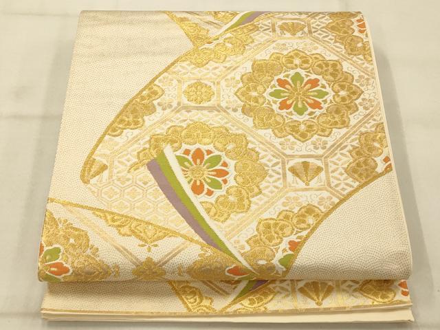 平和屋着物◎六通柄袋帯　正倉院花天井熨斗文　金糸　正絹　逸品　AAAU9816fw