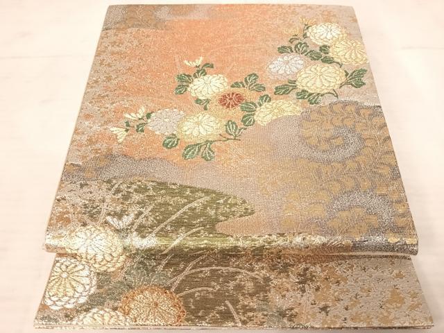 平和屋着物◎六通柄袋帯 霞草花文 金銀糸 正絹 逸品 AAAV8758yx