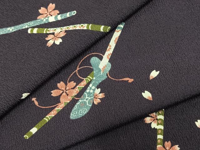 平和屋着物▽小紋　単衣　横笛花文　洗える着物　AABC3851fy(4)
