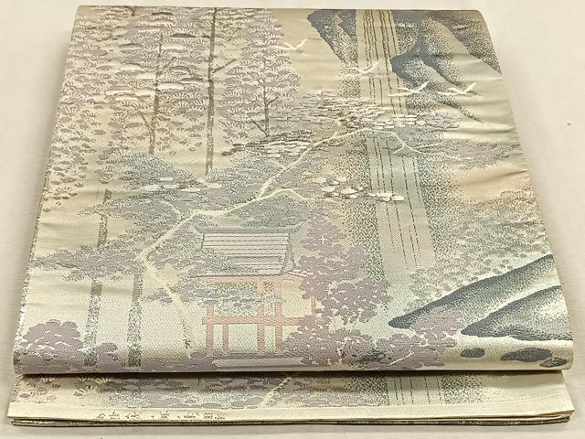 平和屋着物◎六通柄袋帯　唐織　風景文　銀糸　正絹　逸品　CAAV7524qv